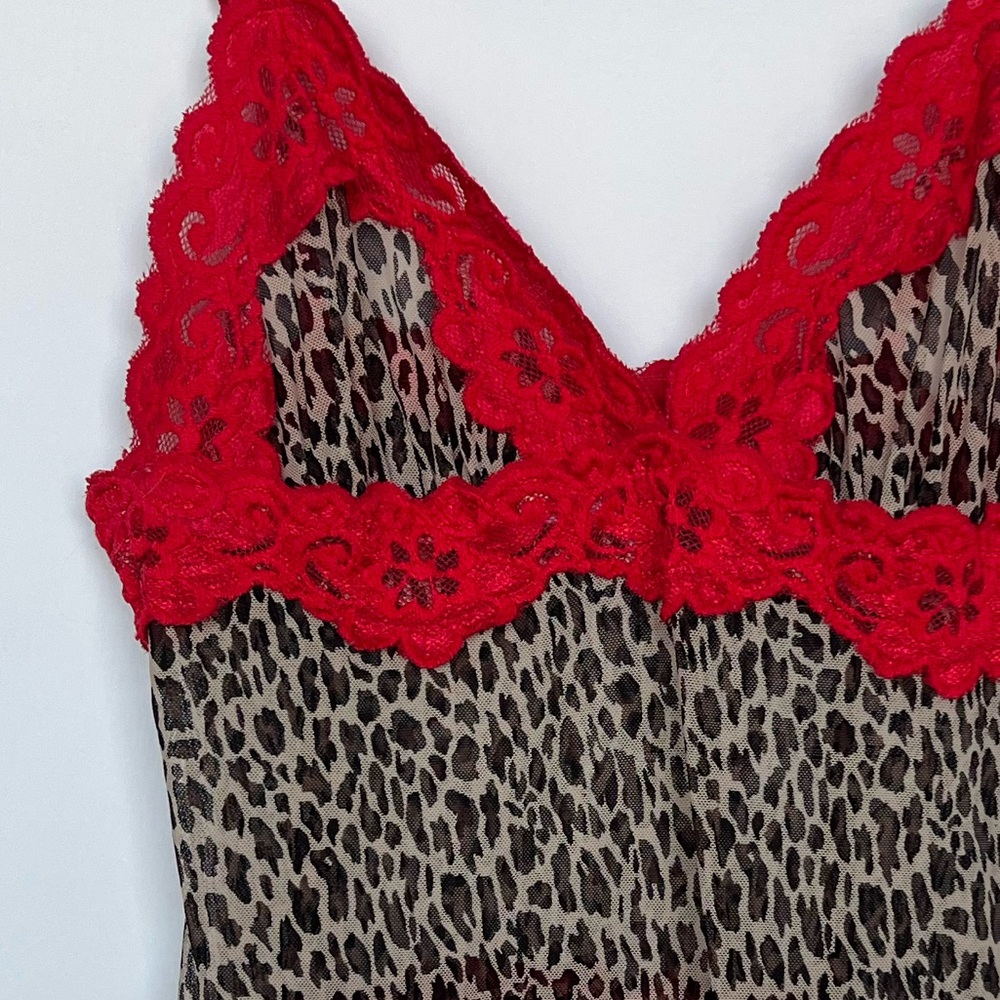 cheetah / red lace mini dress. slightly transparent